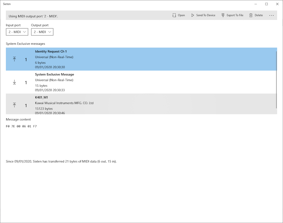 Sixten MIDI System Exclusive Manager